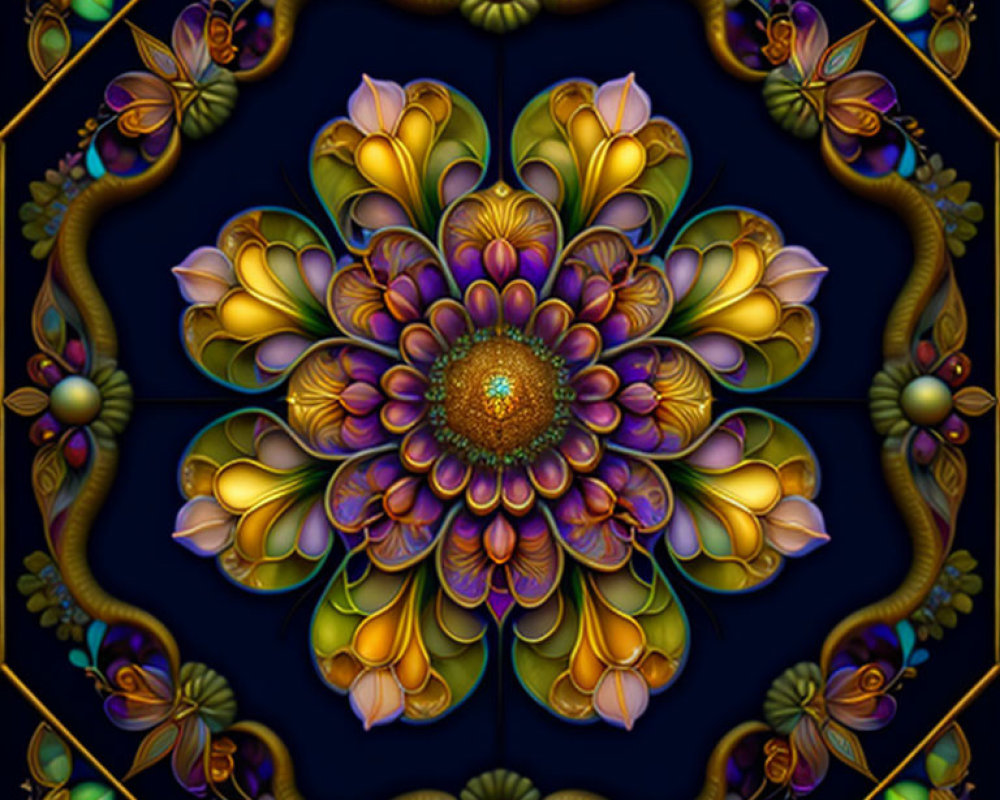 Intricate Digital Mandala with Jewel Tones and Floral Patterns