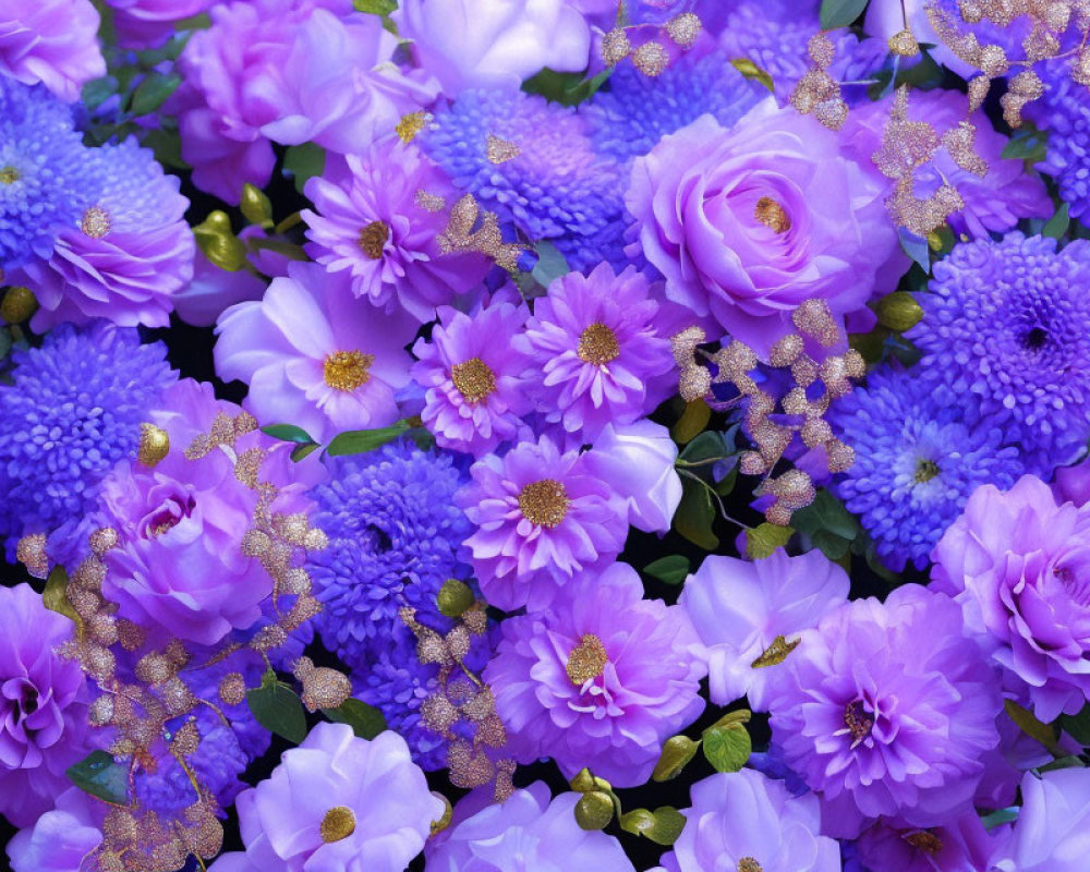 Assortment of Purple Flowers with Golden Accents