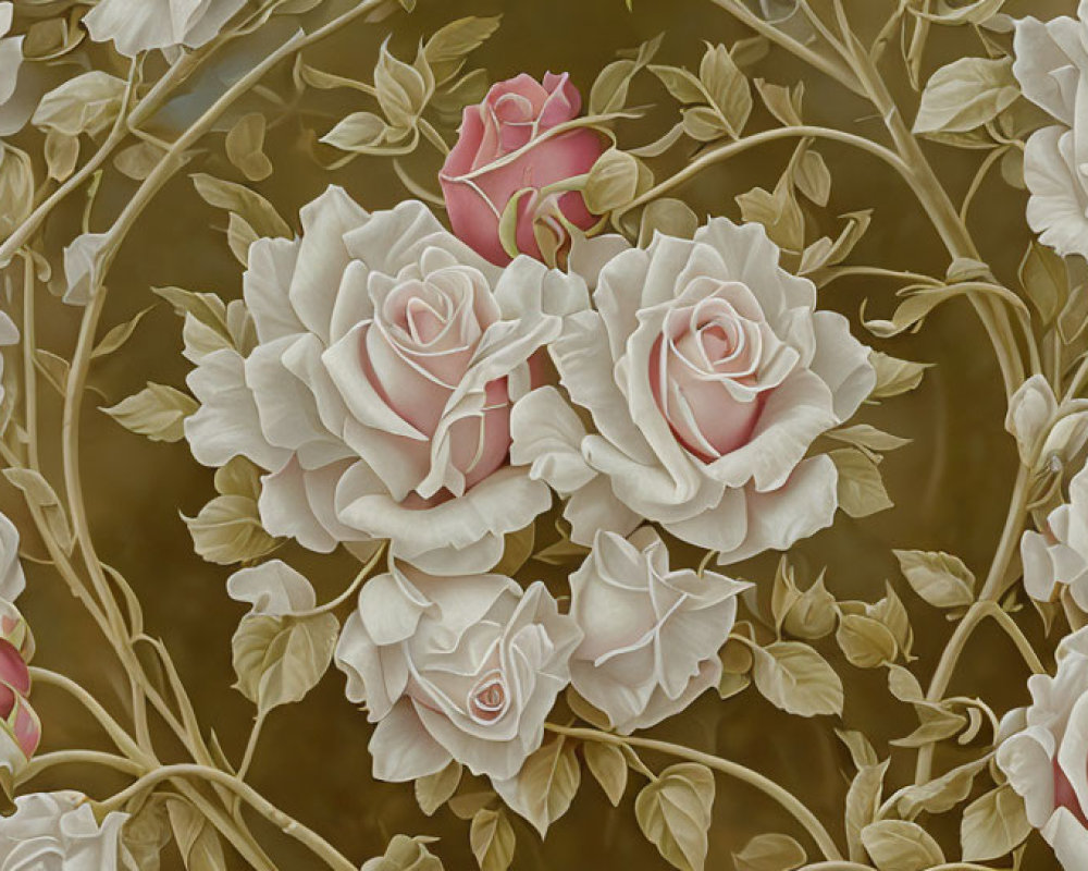 Intricate relief of blooming roses on muted background