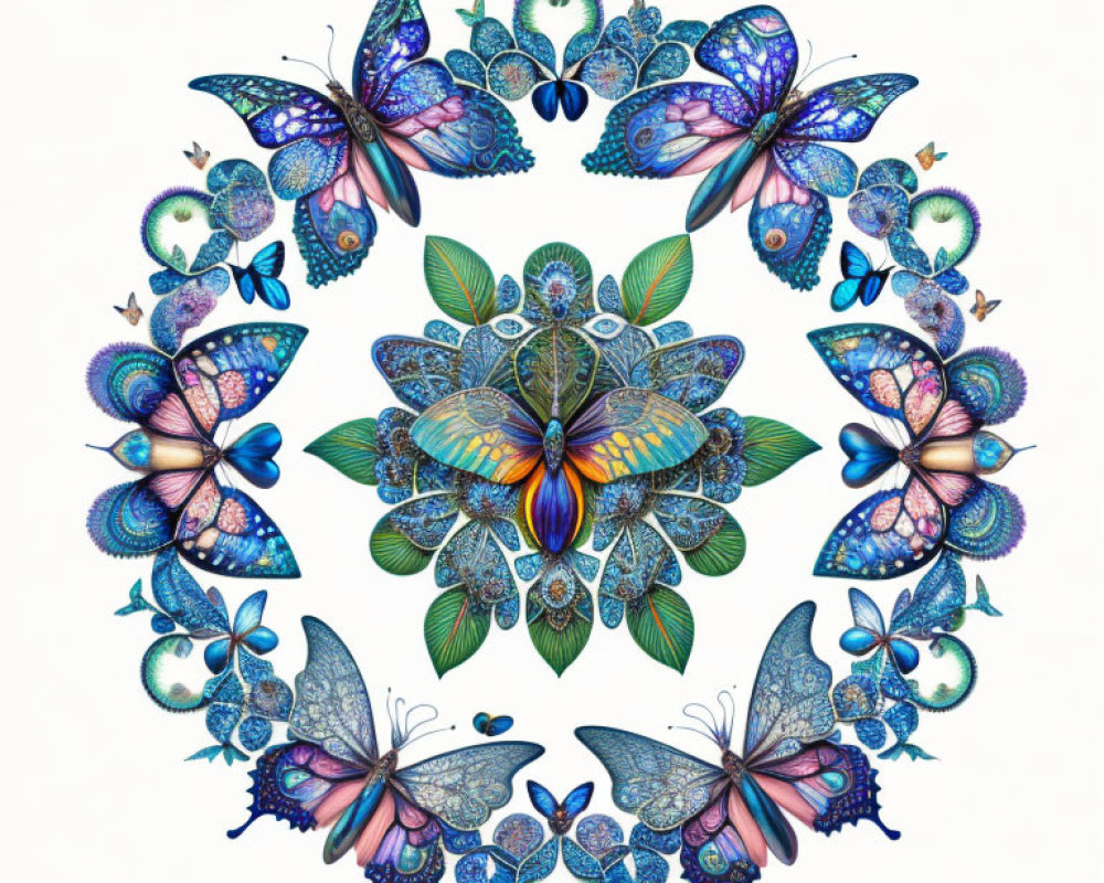 Colorful Symmetrical Butterfly Illustration with Circular Frame