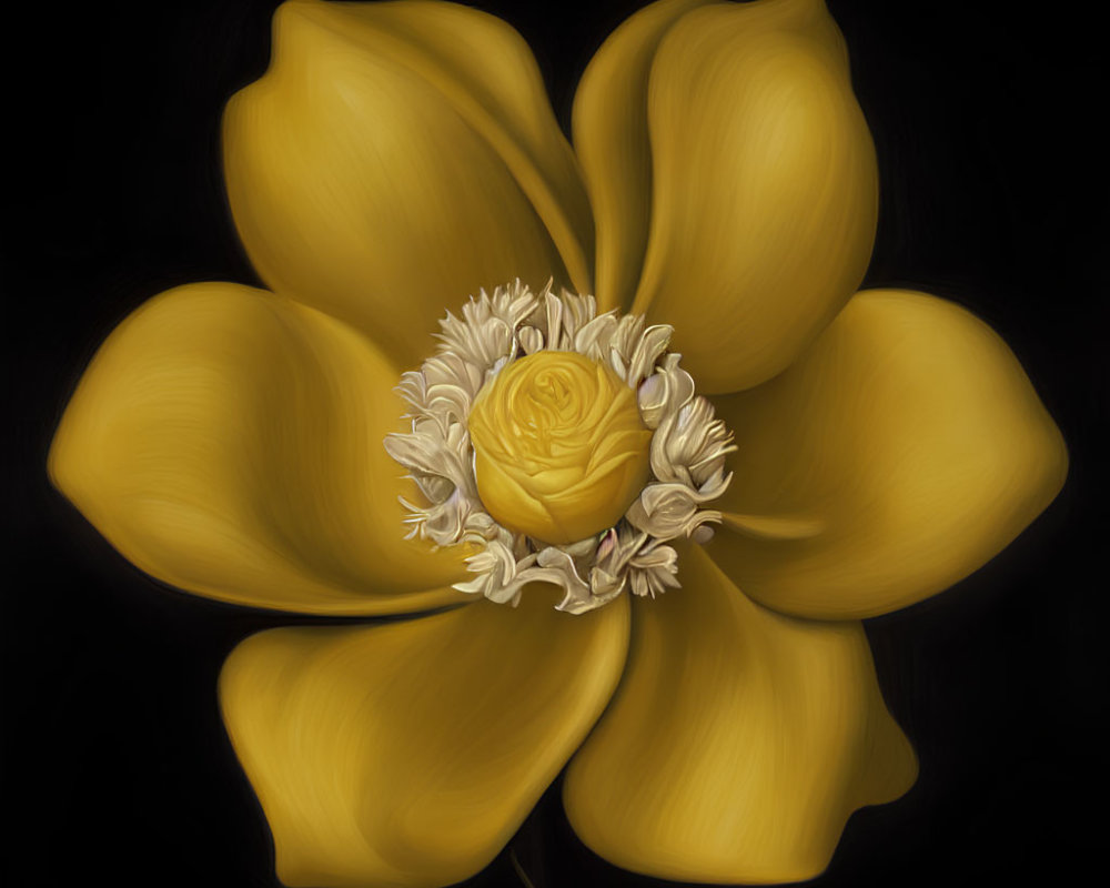 Stylized yellow flower with dense center on black background