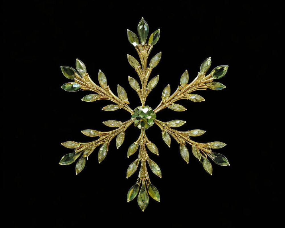 Symmetrical Snowflake Pendant with Green Gemstones and Gold Detailing