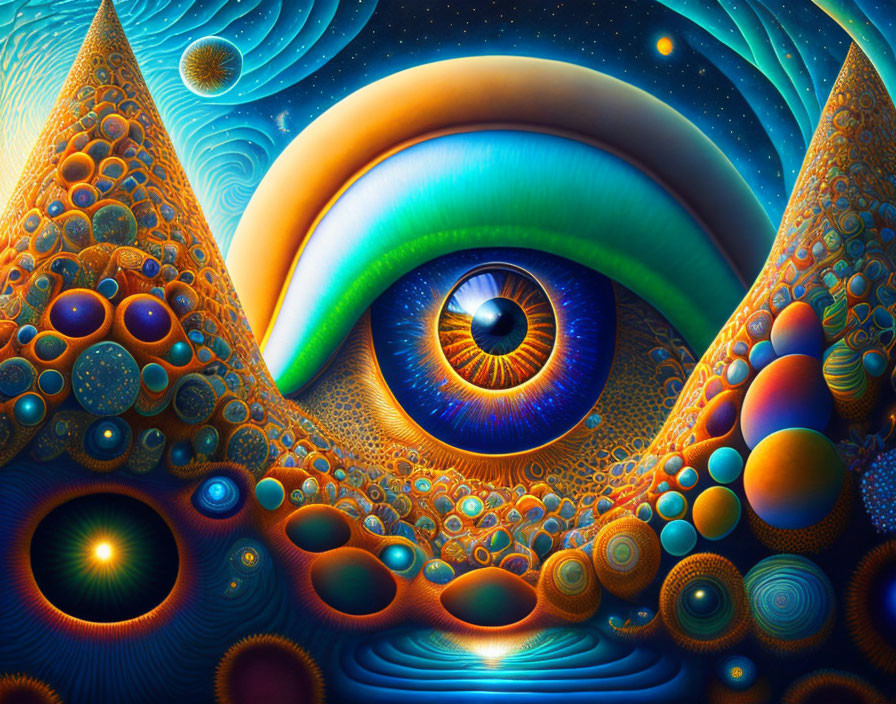 Colorful Psychedelic Eye Artwork with Cosmic Swirls