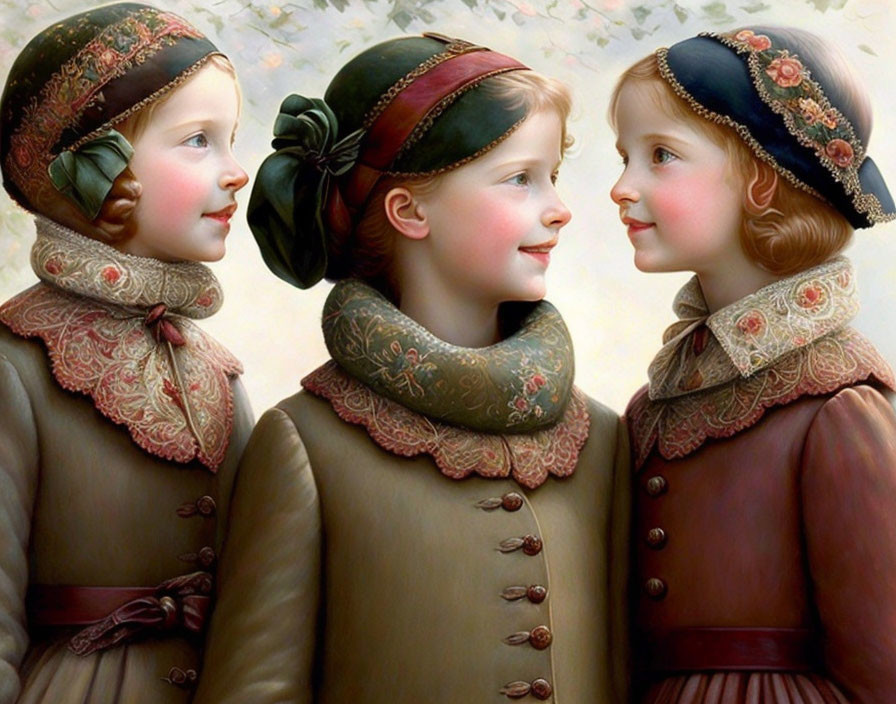 Vintage Outfits: Three Girls in Bonnets Chatting