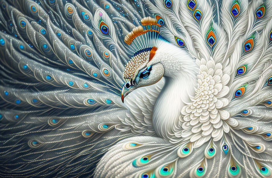 Colorful Peacock Digital Artwork Featuring Rich Blues, Greens, and Gold