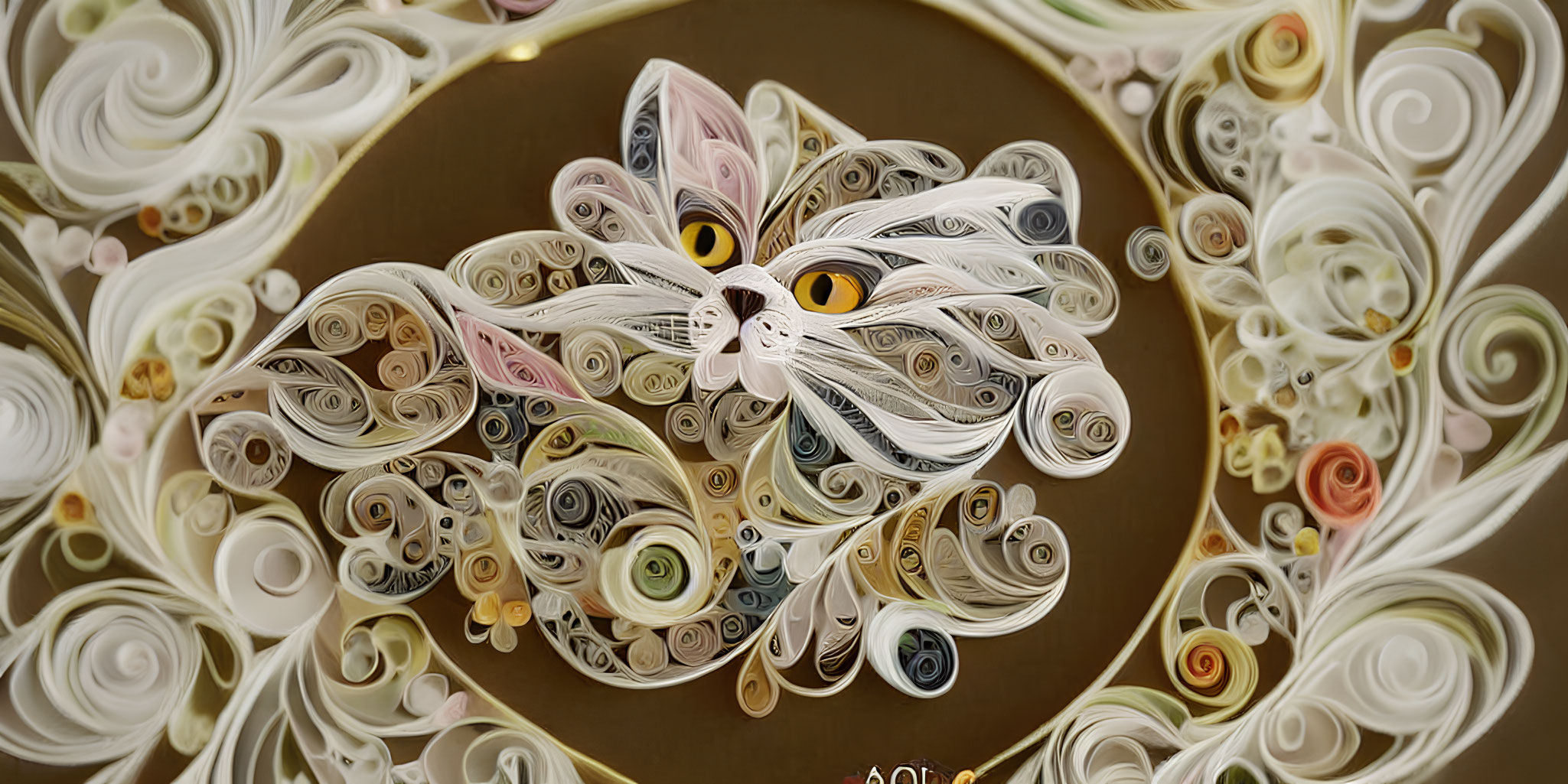 Cat Quilling Paper Art with Swirls and Curls in Various Shades