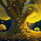Enchanting illustration of glowing tree in mystical night scene