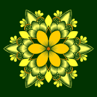 Yellow Petals and Ornate Leaves Mandala Design on Dark Green Background