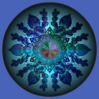 Circular Artwork: Ethereal Woman with Intricate Patterns in Blue and Purple