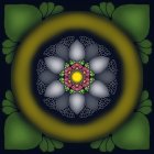 Symmetrical mandala stained glass design with intricate patterns