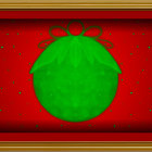 Shiny green Christmas ornament in golden frame on red background