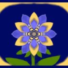 Stylized blue and yellow flower illustration on dark blue background