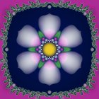 Symmetrical floral mandala with central rose on purple background