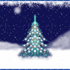 Christmas tree illustration in snowy night scene