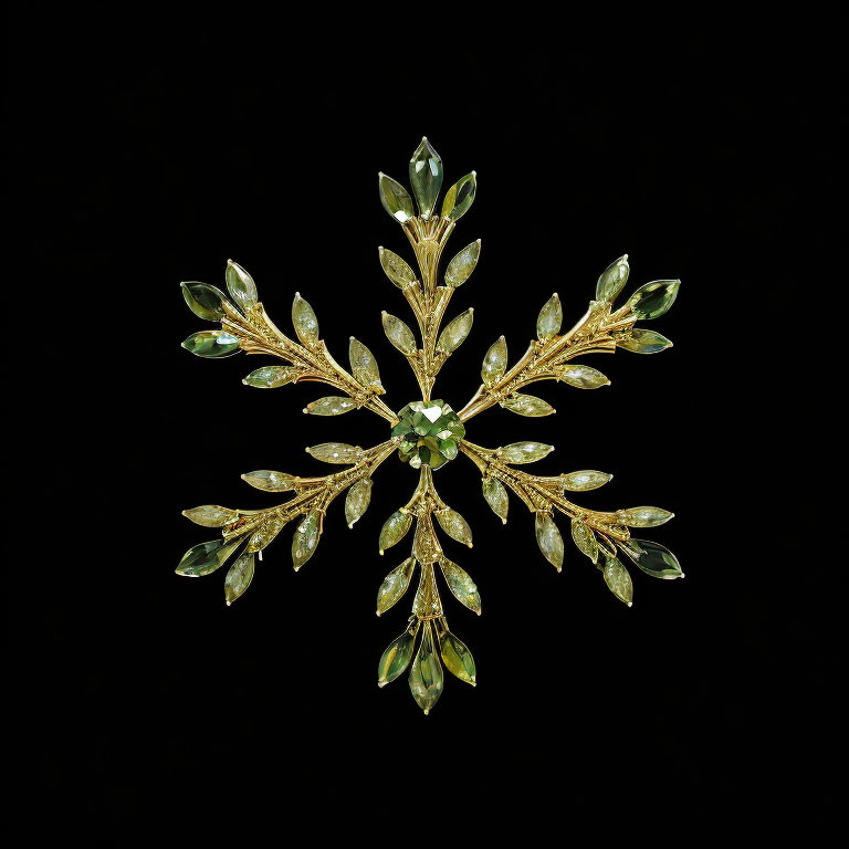 Symmetrical Snowflake Pendant with Green Gemstones and Gold Detailing