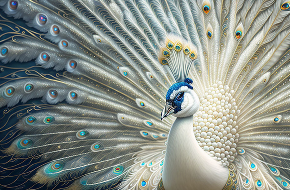 Majestic peacock with vibrant blue, green, and gold feather plumage