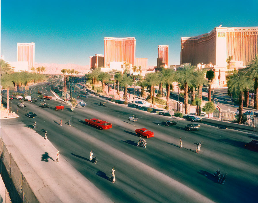 Busy Las Vegas Street Scene with Pedestrians and Casinos