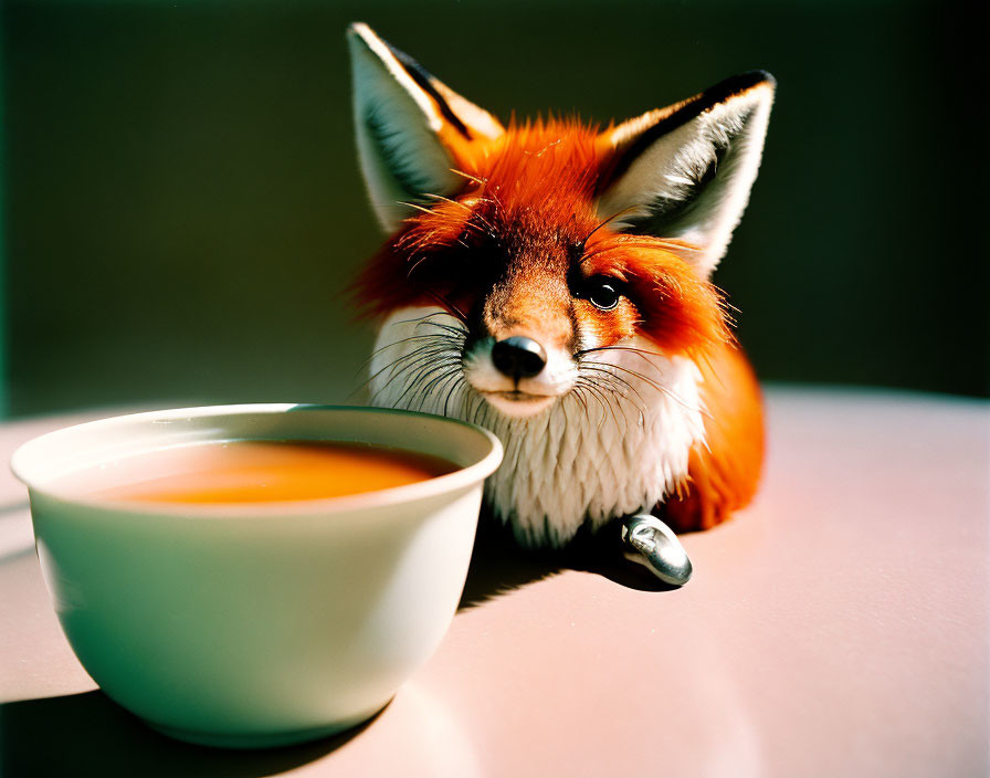 Red Fox with Tea Cup in Sunlight and Shadows