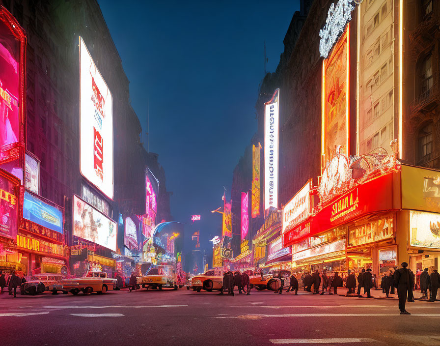 Vibrant Times Square Night Scene with Neon Lights