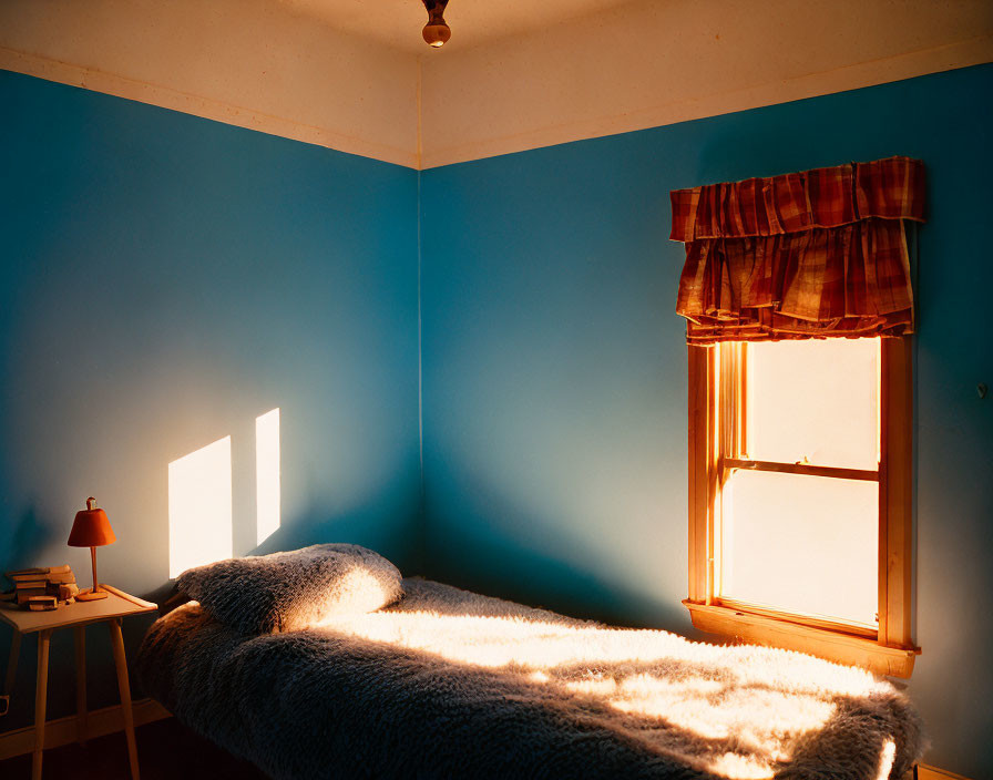 Warm Sunrise Light in Cozy Bedroom