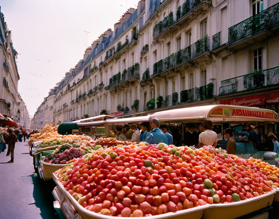 Colorful Fruit Stalls in Parisian Street Market