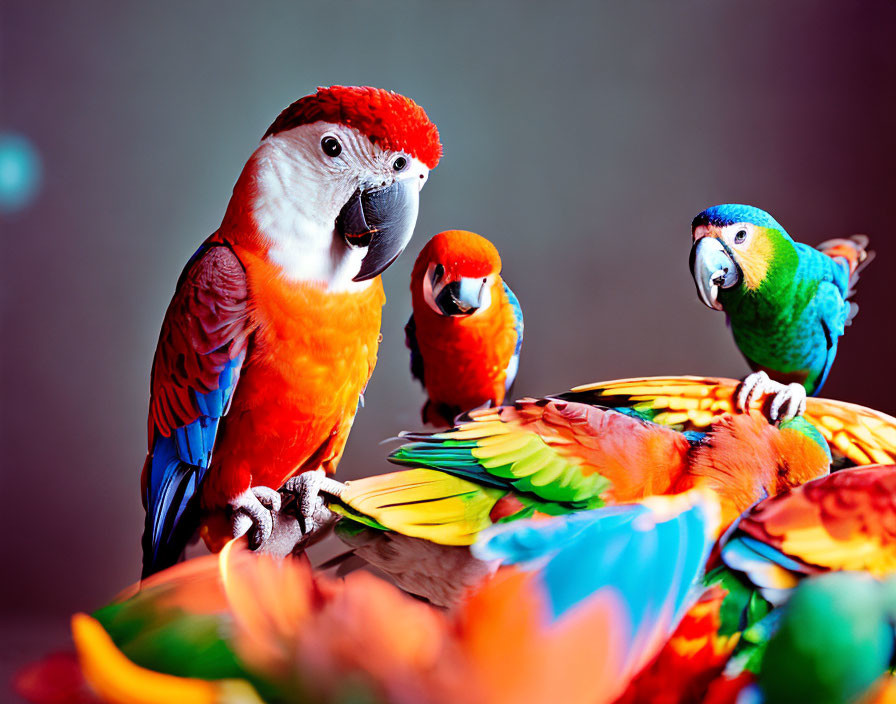 Colorful Parrots Featuring Dominant Scarlet Macaw