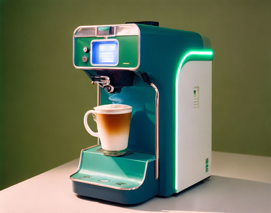 Digital Display Modern Espresso Machine with Green Ambient Lighting