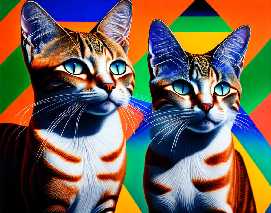 Colorful Stylized Cats on Geometric Multicolored Background