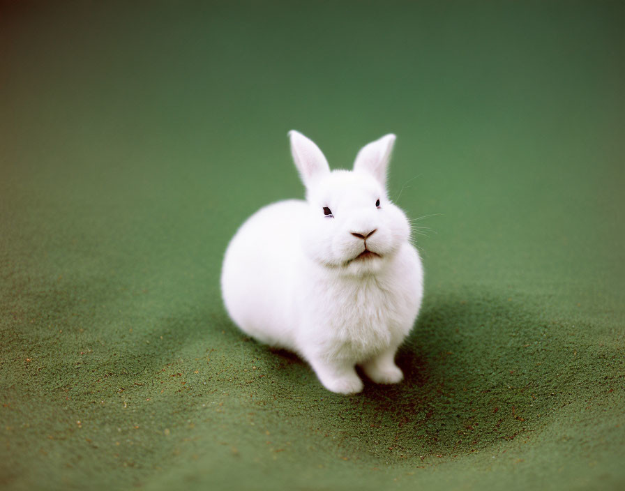 White Rabbit with Upright Ears on Green Surface