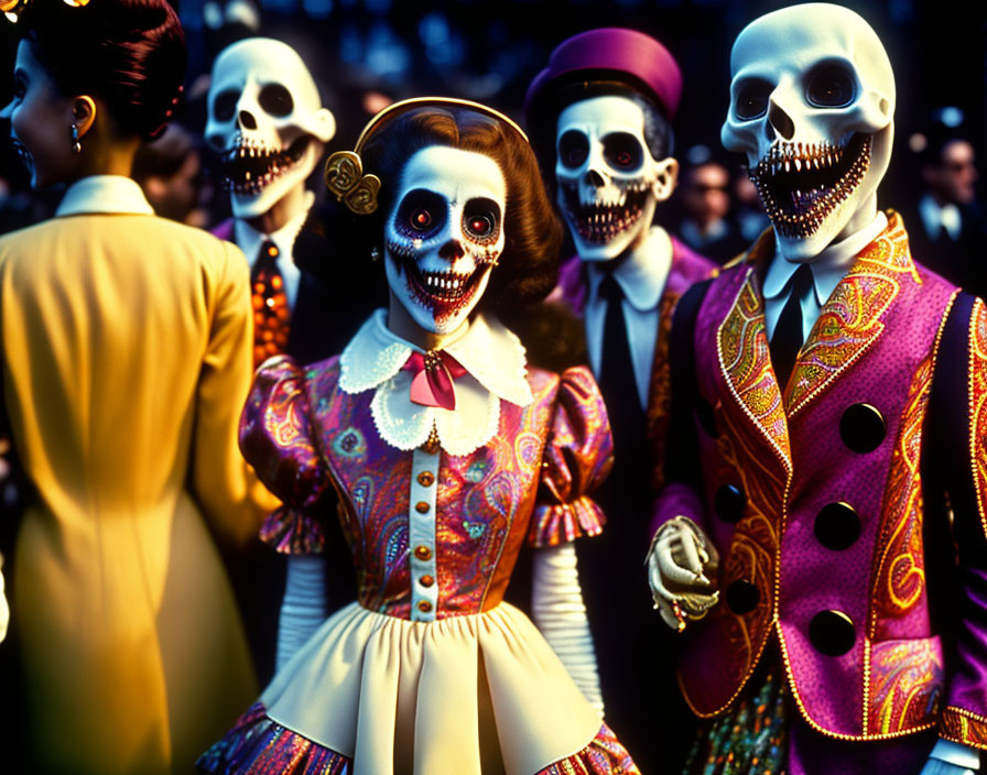 Colorful skull mask costumes at Day of the Dead festival