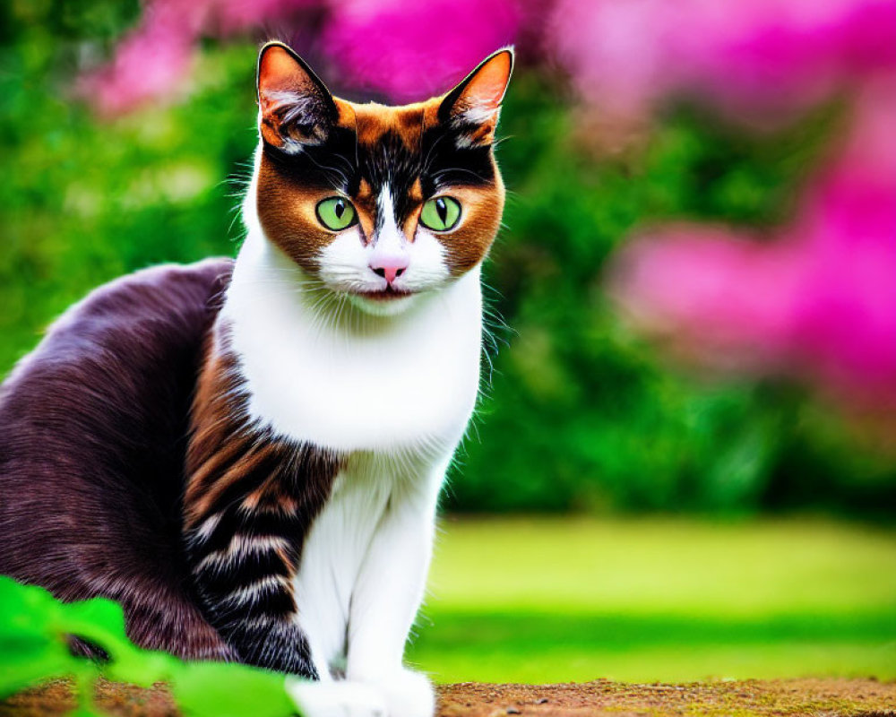 Calico Cat with Orange Eyes in Outdoor Setting