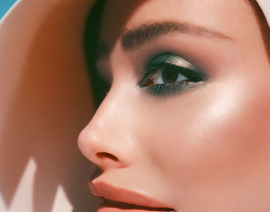 Detailed Close-Up of Person with Shimmering Green Eyeshadow