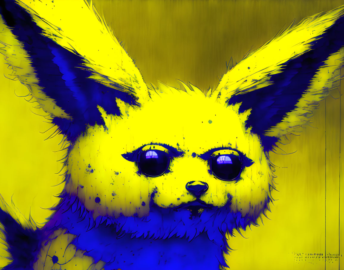 Vivid Yellow and Blue Stylized Creature Artwork