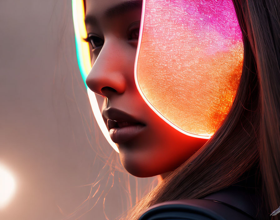 Profile View of Person with Colorful Glowing Headphones