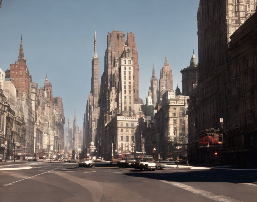 Vintage Filtered Photo of Spacious Urban Street with Classic Architecture and Cars