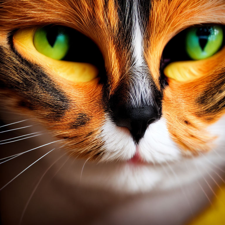 Cat with Striking Green Eyes and Vibrant Fur Pattern