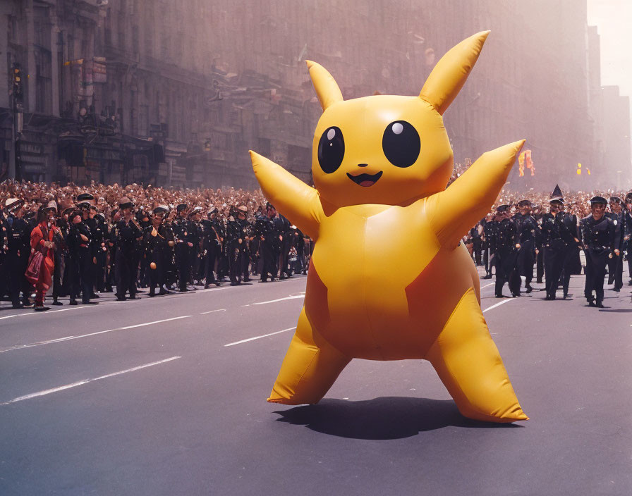 Giant Pikachu Balloon at Parade with Marching Rows