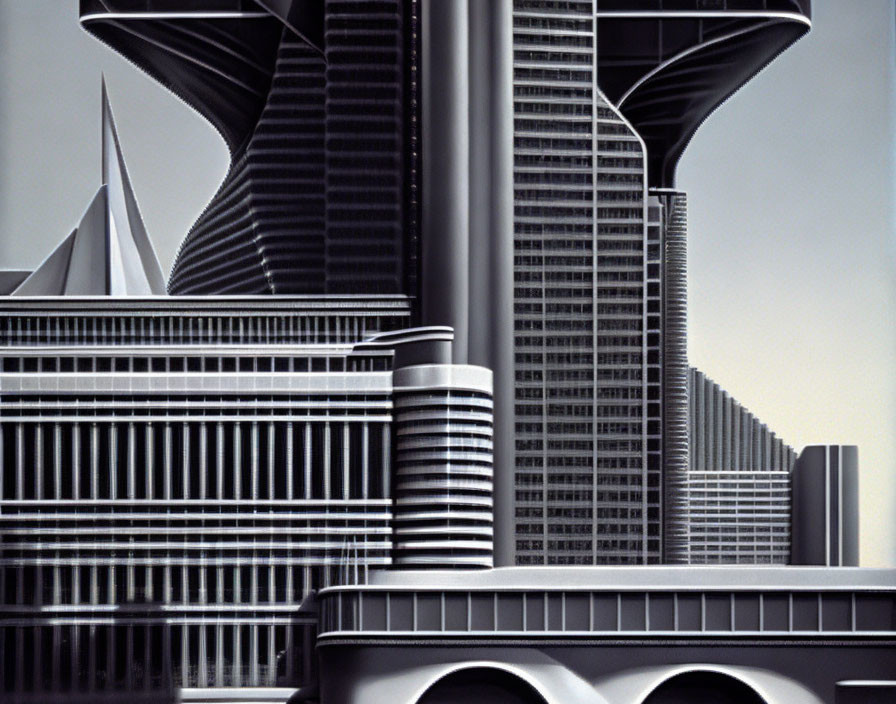 Futuristic cityscape with towering skyscrapers and intricate designs