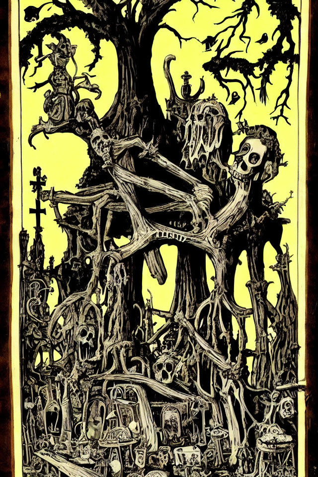 Detailed Gothic Skeleton Illustration in Twisted Tree Scene