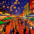 Period Attire People in Vibrant Evening Market Scene