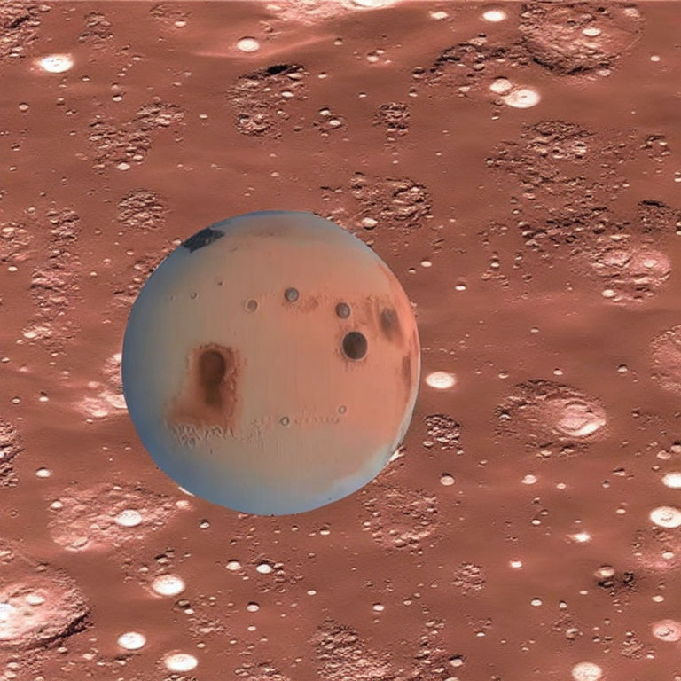 Composite Image: Detailed Mars Sphere on Textured Martian Surface