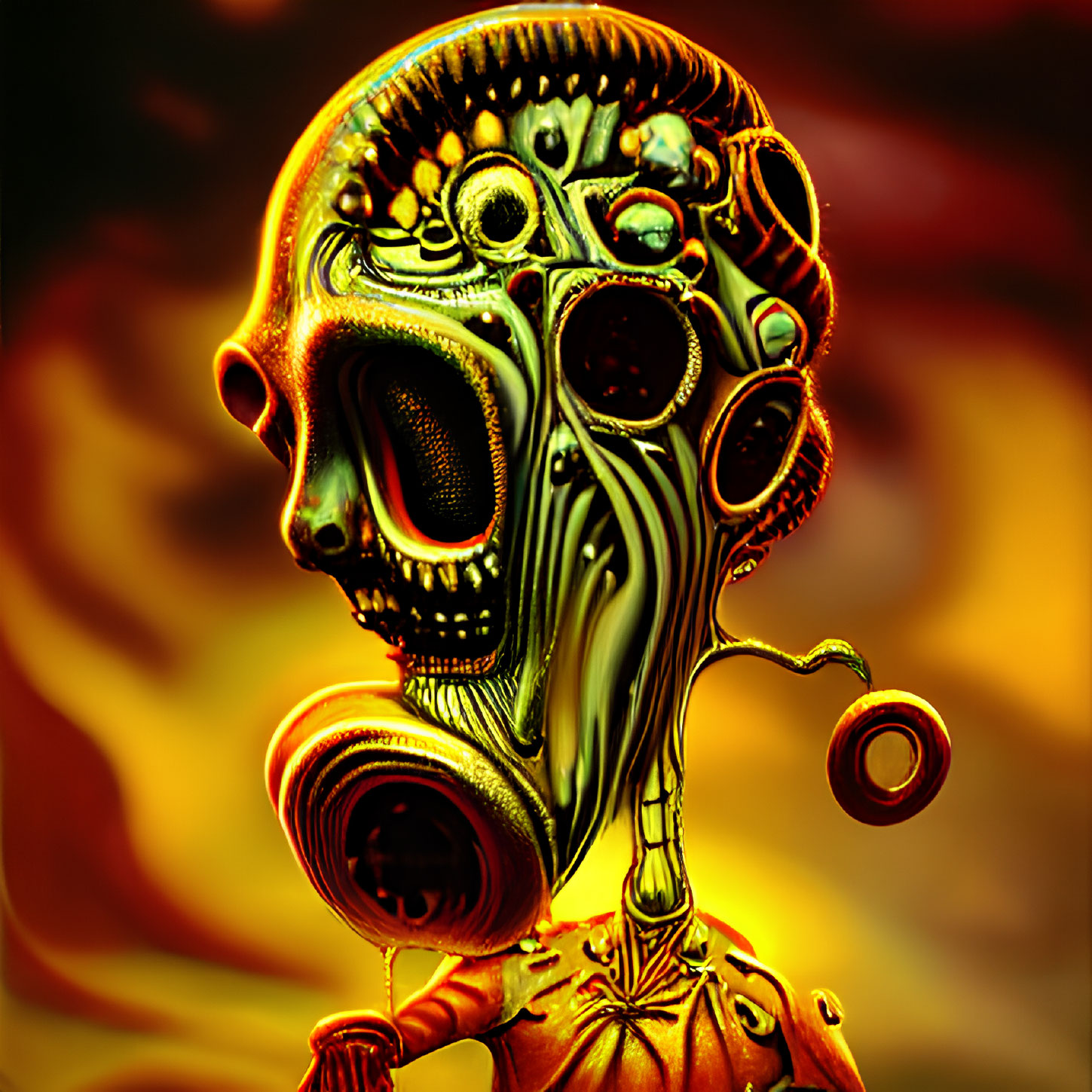 Surreal humanoid figure in abstract digital art