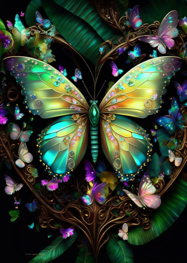 Colorful Butterfly Artwork with Ornate Wings on Dark Background