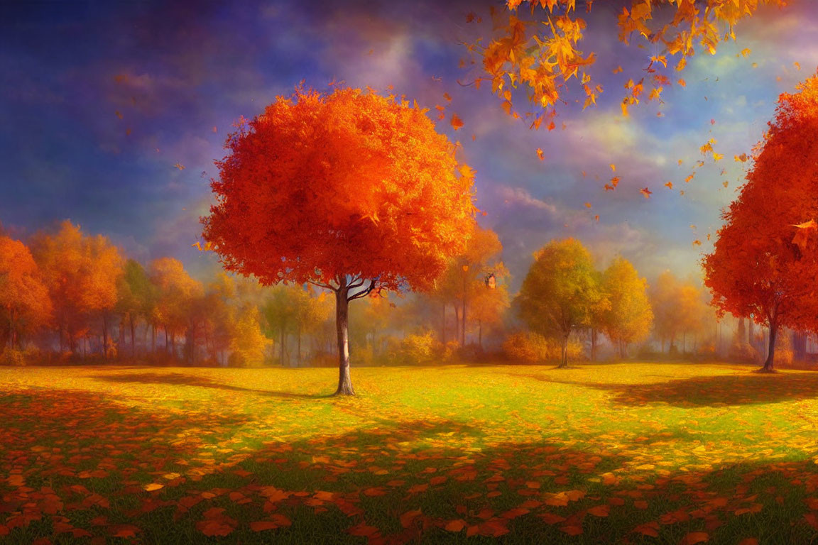 Vivid Autumn Landscape with Orange and Red Foliage