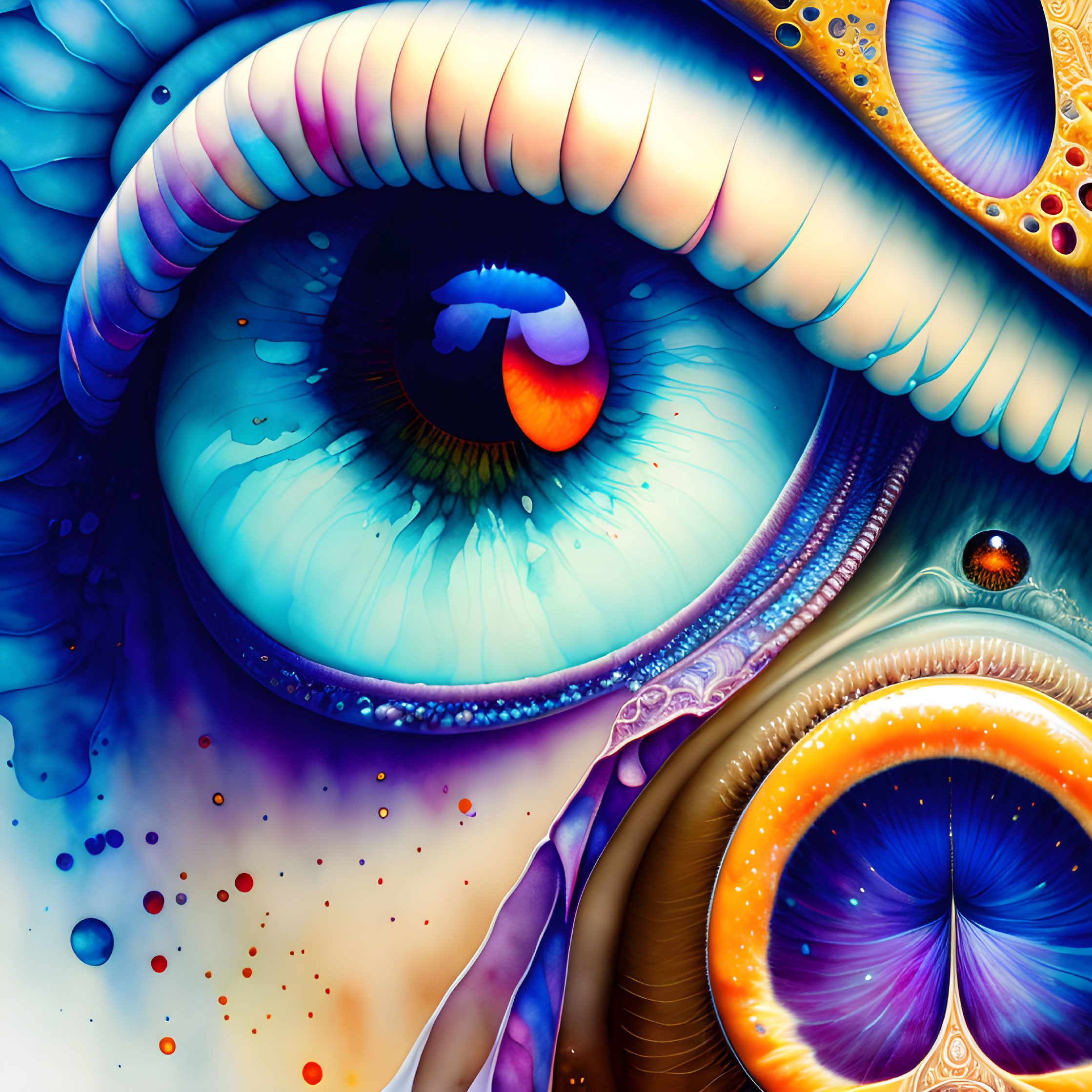 Colorful Abstract Artwork with Prominent Eye and Swirling Patterns