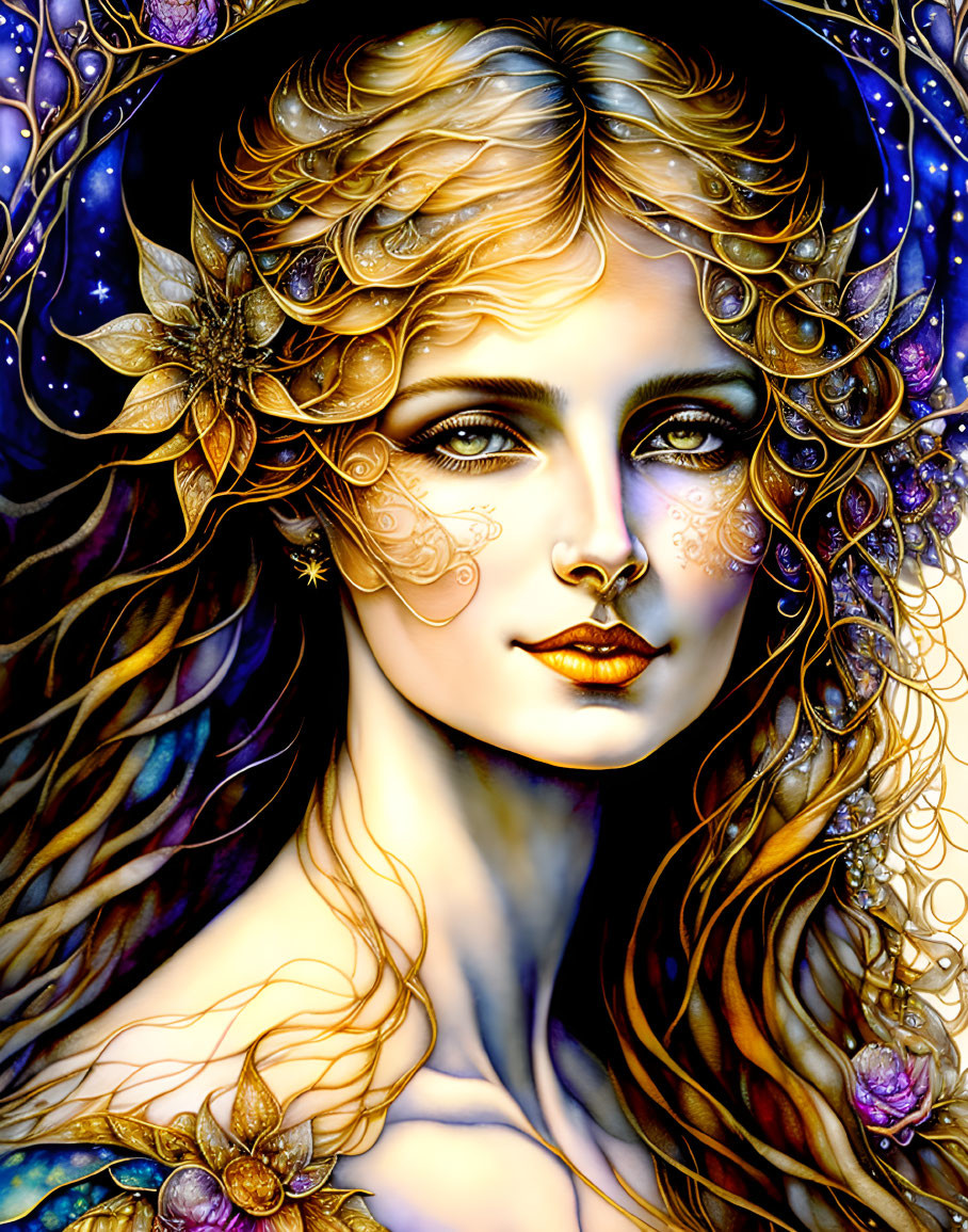 Fantasy Art: Woman with Golden Hair and Cosmic Theme