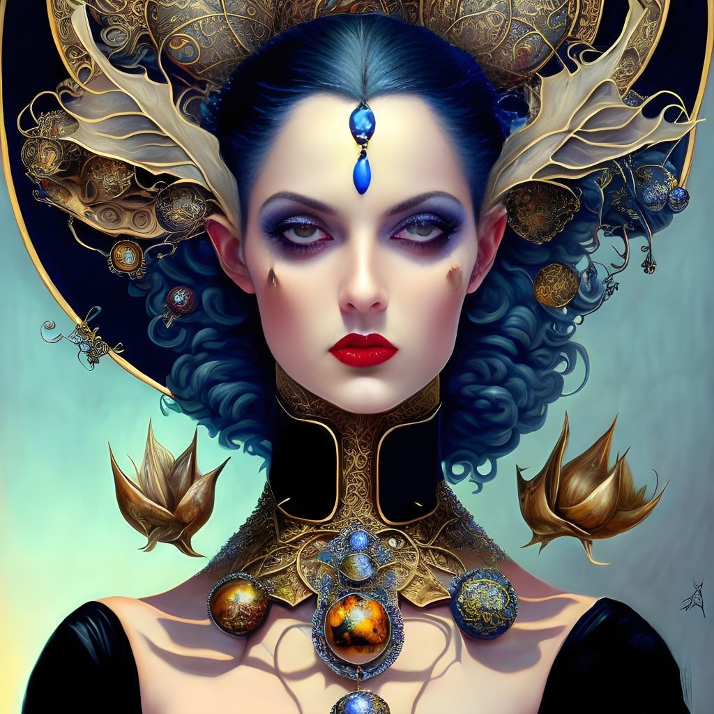 Portrait of Woman with Golden Headdress and Blue Gem