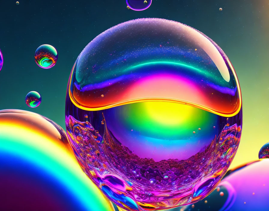 Colorful Soap Bubbles Reflecting Light on Multicolored Background