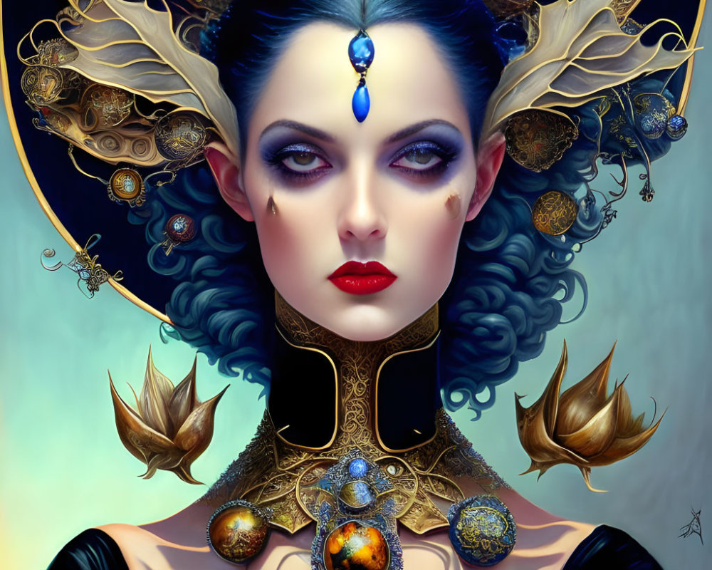 Portrait of Woman with Golden Headdress and Blue Gem