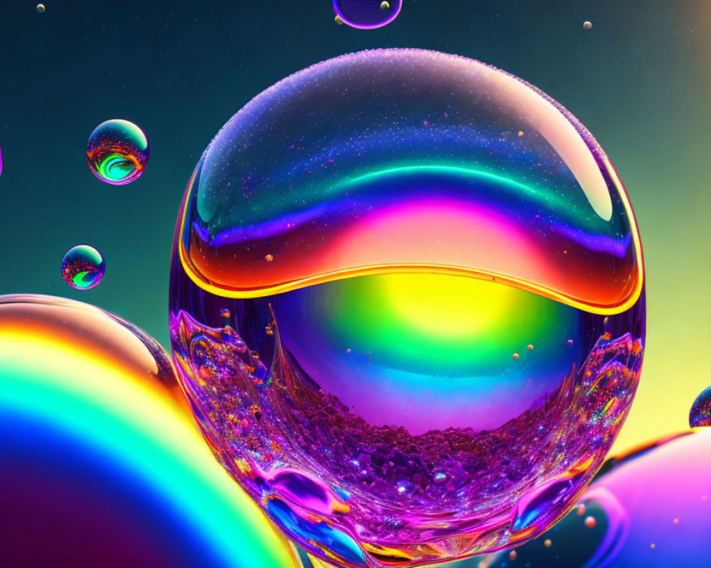 Colorful Soap Bubbles Reflecting Light on Multicolored Background